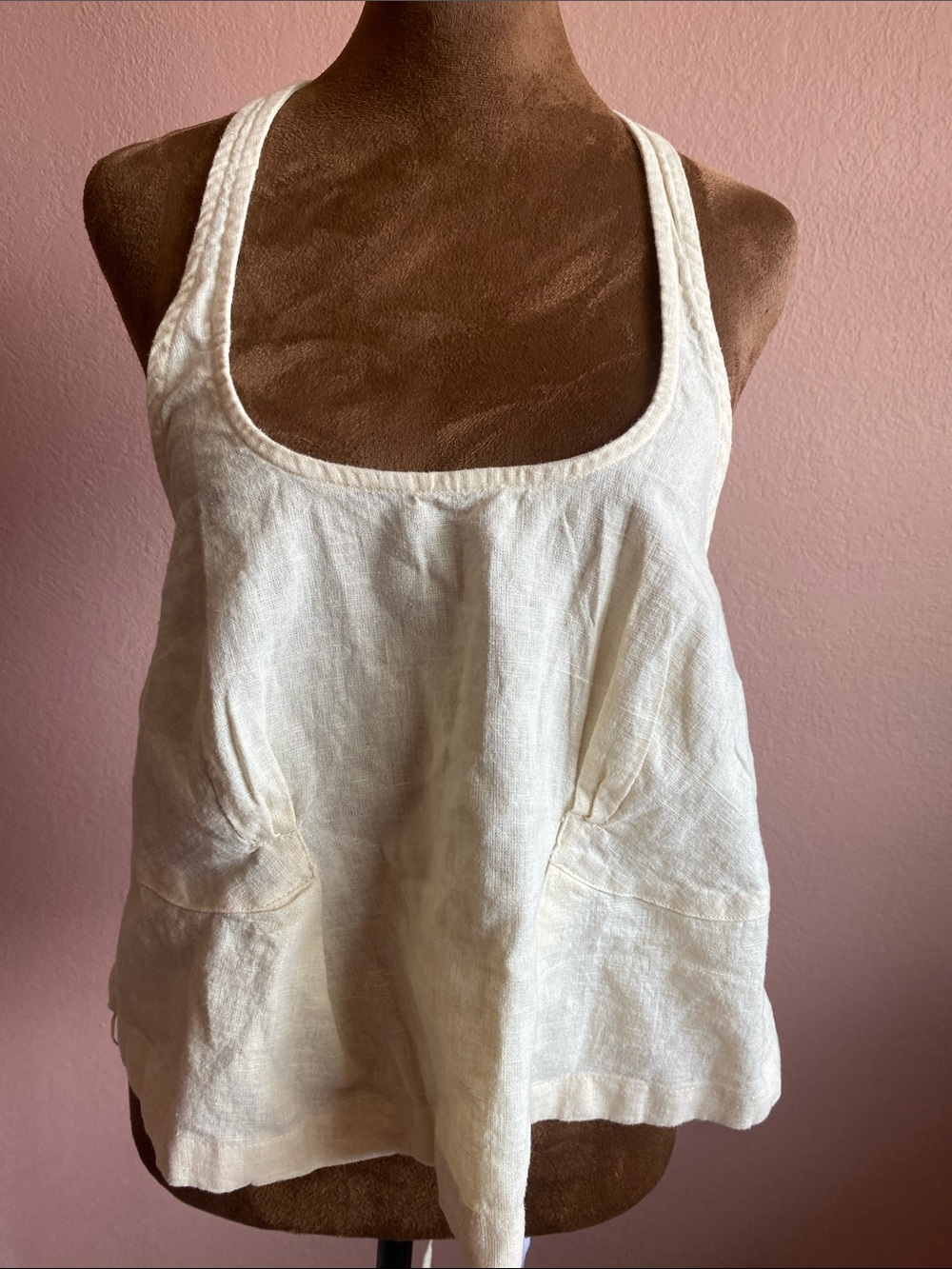 FREE PEOPLE Cream Scoop-Neck Linen Camisole - Picture 2 of 8